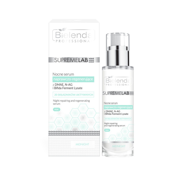 Bielenda Professional Supremelab Nocne Serum Naprawczo – Regenerujące z DMAE N-AG Bifida Ferment Lysate dla Skóry Dojrzałej Suchej i Odwodnionej  30ml