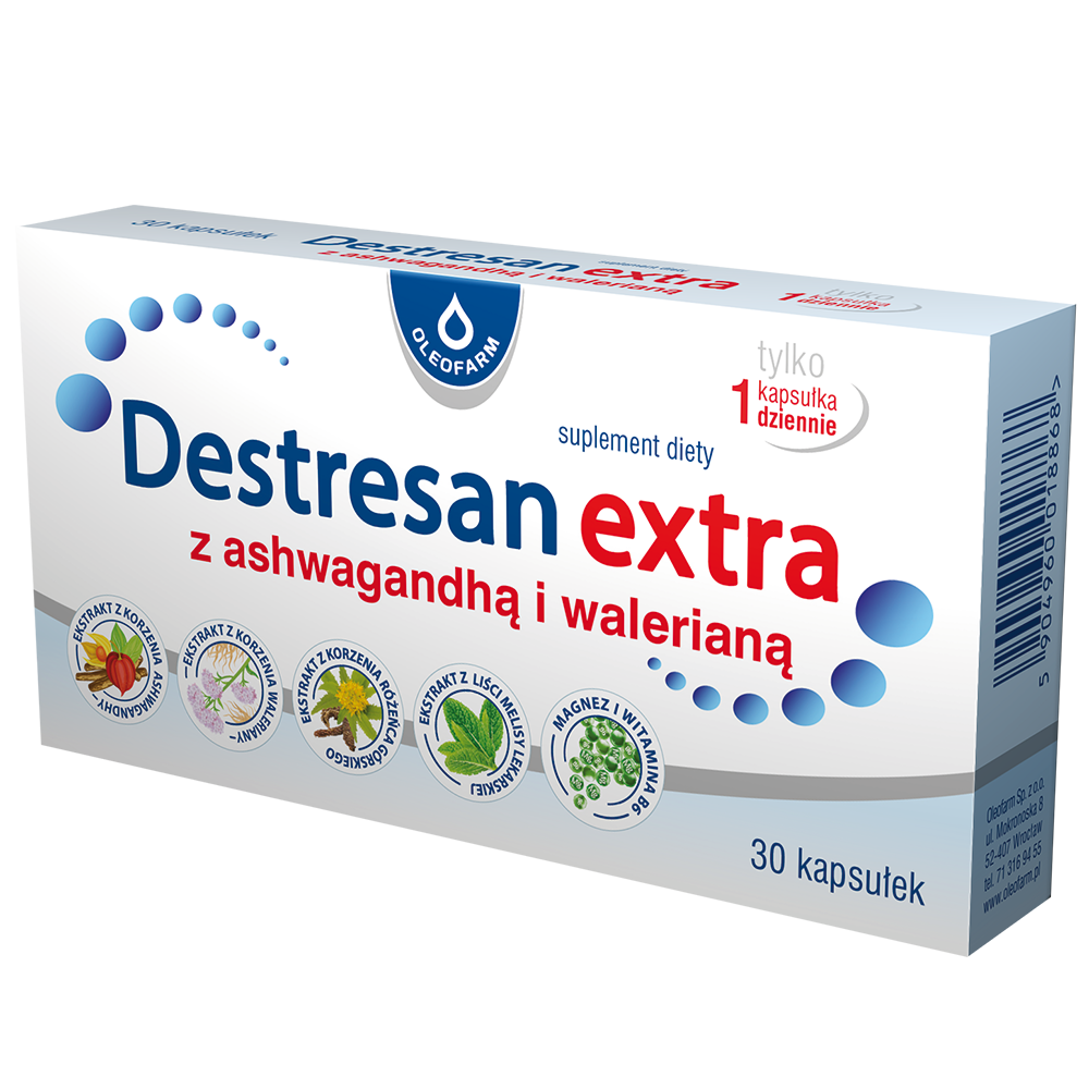 Destresan Extra z Ashwagandhą i Walerianą Łagodzi Stres Wspomaga Pamięć 30 Kapsułek