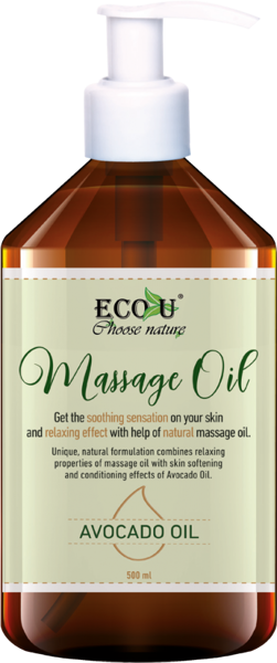 Eco U Nourishing Natural Massage Oil with Avocado Oil 500ml Best Before 18.11.26
