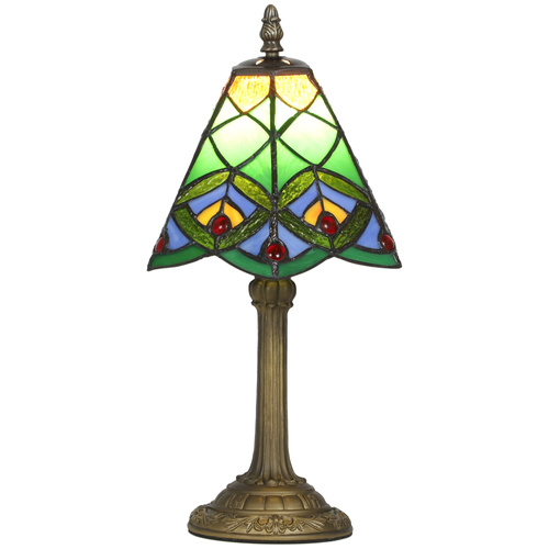 HOMCOM Tiffany-Style Table Lamp with Geometric Patterns, Handcrafted Antique Stained Glass Bedside Lamp for Living Room and Bedroom, E27 Socket, Green