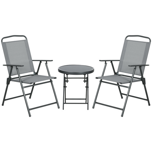 Outsunny Three-Piece Garden Seat Set, with Glass-Top Table - Light Grey