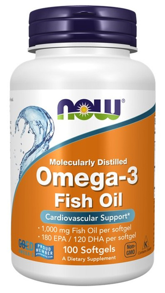 Now Foods Omega-3 Fish Oil, Molecularly Distilled 100 Softgels