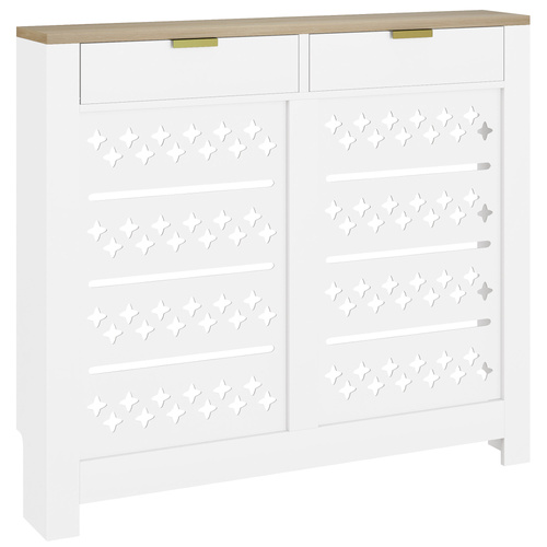 HOMCOM 108 x 19 cm Minimal Radiator Cover, with 2 Drawers - White