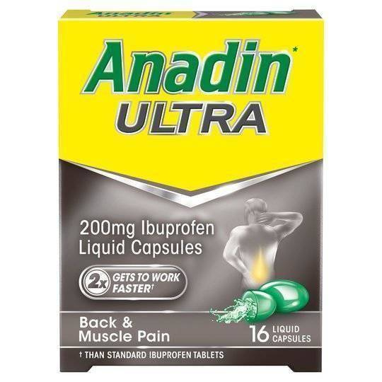 Anadin Ibuprofen Reducing Inflamation for Back and Muscle Pain 16 Liquid Capsules