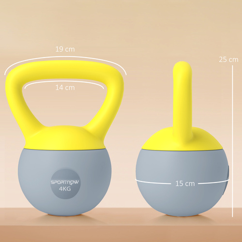 SPORTNOW 4KG Soft Kettlebell, Kettle Bell with Non-Slip Handle for Home Gym, Weight Lifting, Strength Training, Yellow/Grey