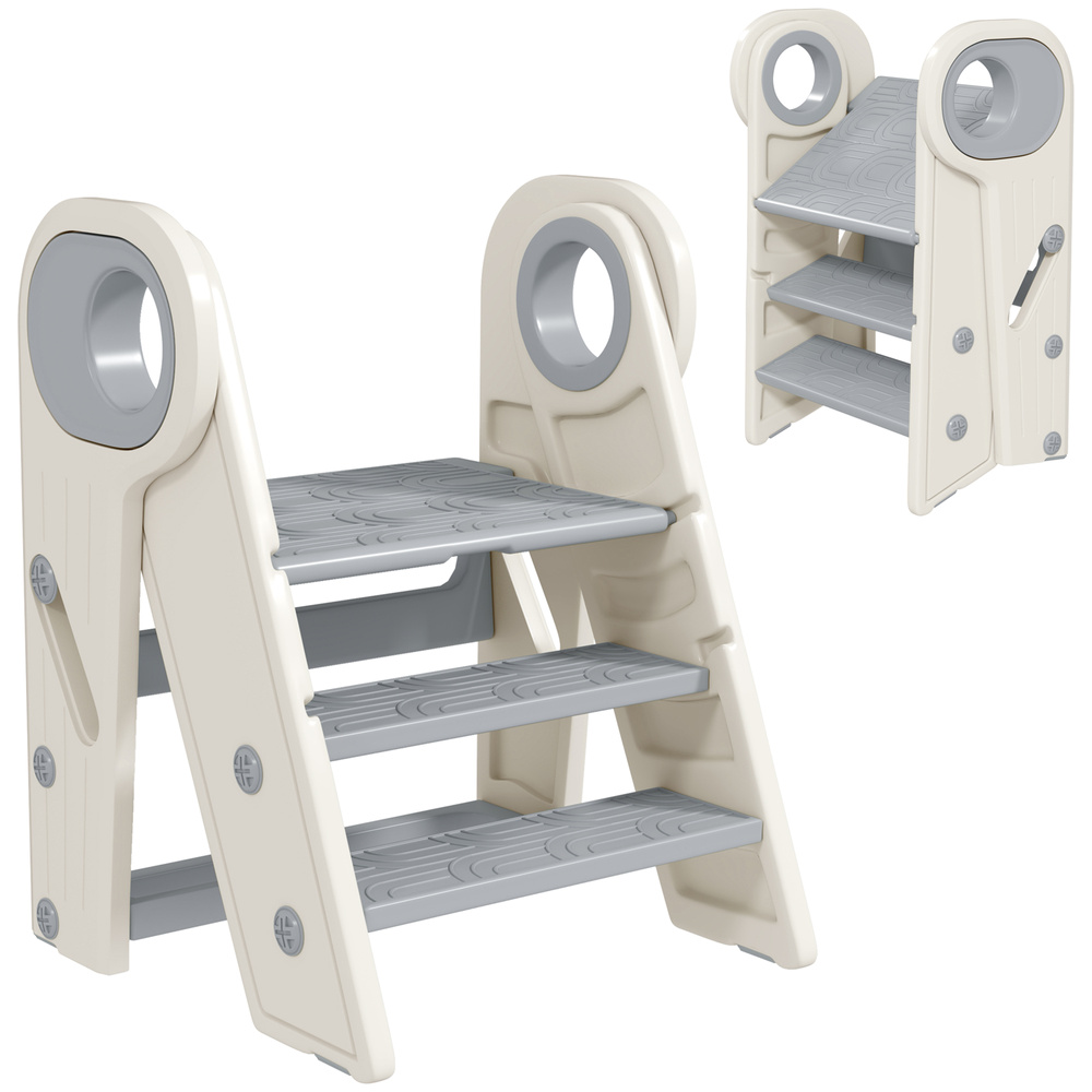 AIYAPLAY Foldable and Adjustable Kids Step Stool with Handle, Non-Slip, Grey