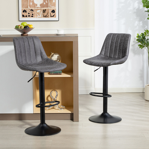 HOMCOM Set of 2 Leathaire Tub Bar Stools -  Charcoal Grey