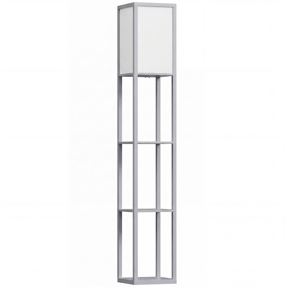 HOMCOM 3-Tier Floor Lamp, Floor Light with Storage Shelf, Reading Standing Lamp with Acrylic Shade for Living Room, Bedroom, Kitchen, Dining Room, Office, Dorm, 160cm, Grey