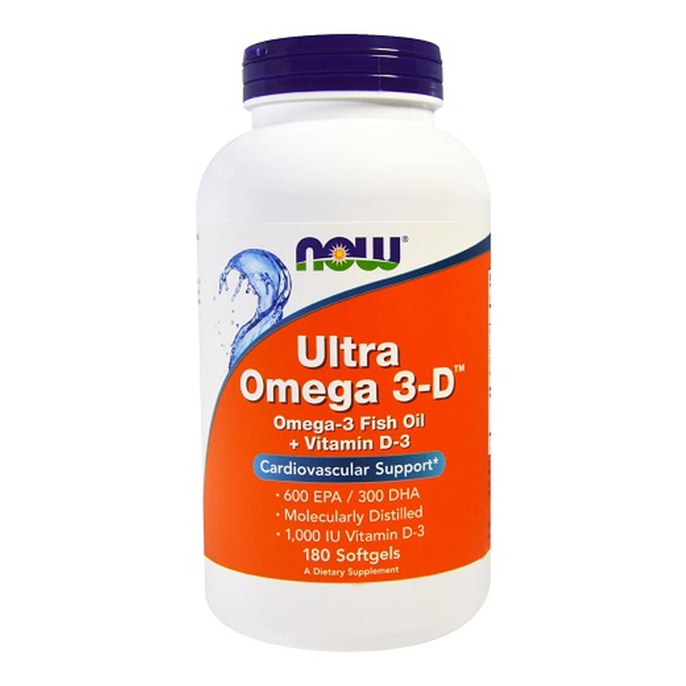 Now Foods Ultra Omega 3-D z Witaminą D-3 Wspomaga Zdrowie Serca i Mózgu 180 Kapsułek