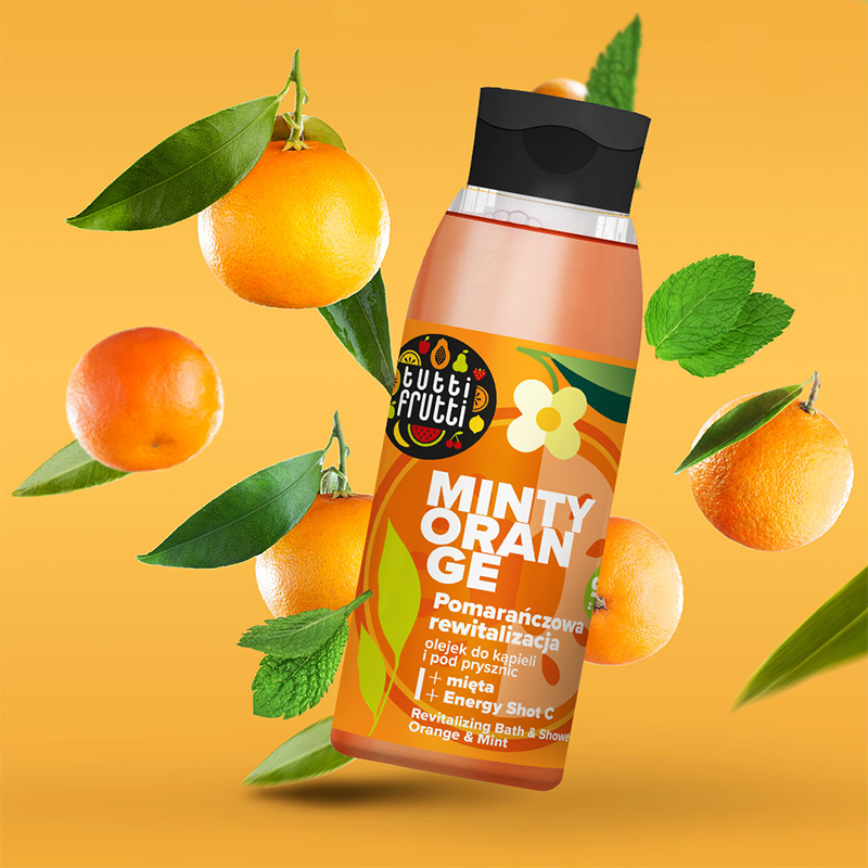 Tutti Frutti Rewitalizujący Olejek do Kąpieli i pod Prysznic Pomarańcza i Mięta + Energy Shot C 400ml
