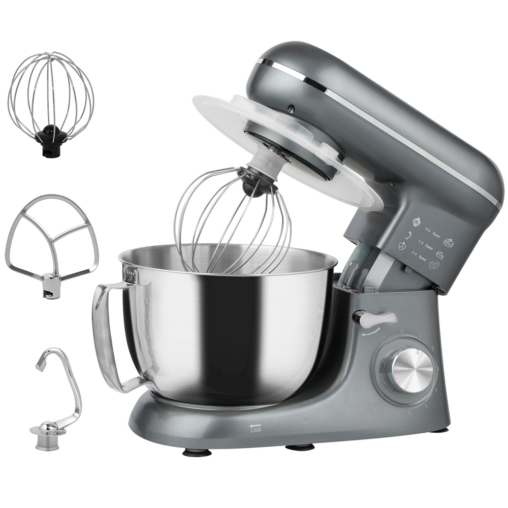 HOMCOM 1300W Kitchen Stand Mixer, with Accessories - Silver