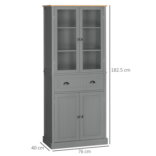 HOMCOM 180cm Tall Kitchen Pantry Cupboard, Freestanding Storage Cabinet with 5 Tier, Adjustable Shelves, Drawer, Grey