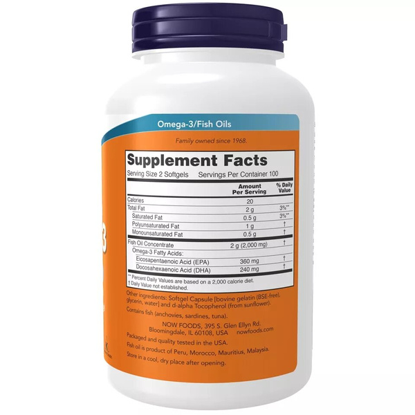 Now Foods Omega-3 Fish Oil Molecularly Distilled 100 Kapsułek