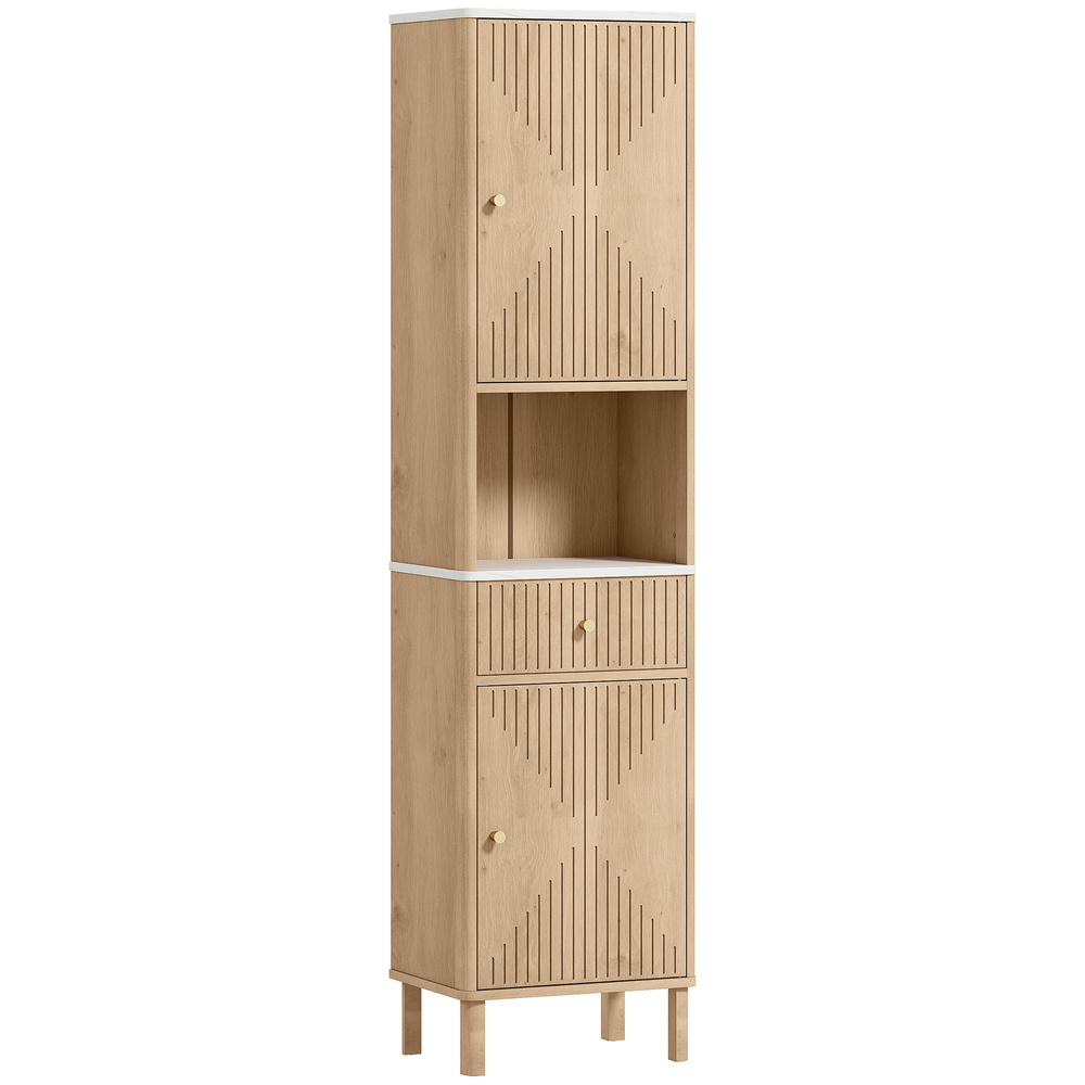 HOMCOM Slim Bathroom Cabinet with Silent Drawer Rail for Scandinavian, Japanese Styles - Wood-Effect