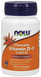 NOW Foods Vitamin D-3 1000 IU Chewable for Strong Bones and Immune Support 180 Chewables