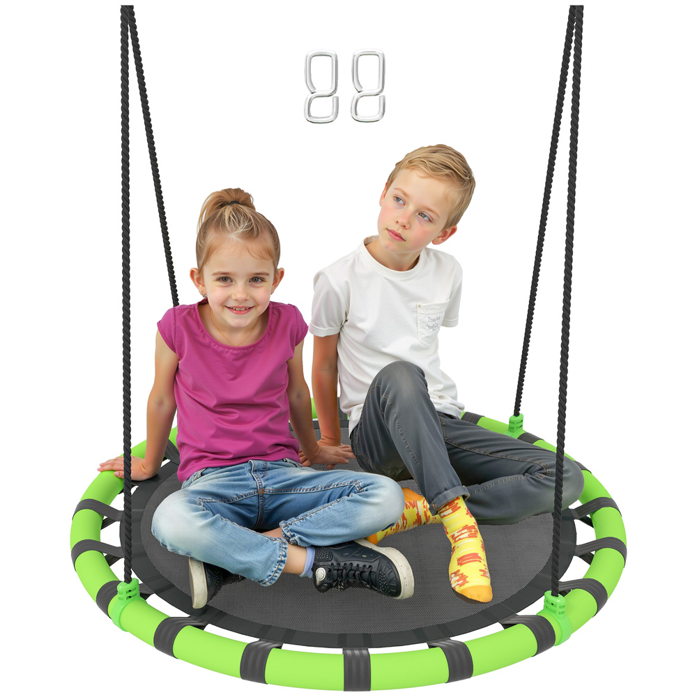 AIYAPLAY 100cm Diameter Kid Nest Swing Seat with Height Adjustable Ropes for Outdoor, Indoor, Black/Green