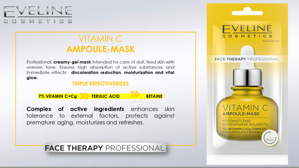 Eveline Face Therapy Professional Ampoule-Mask Vitamin C Rozświetlająca Maska w Kremie dla Skóry Szarej 8ml