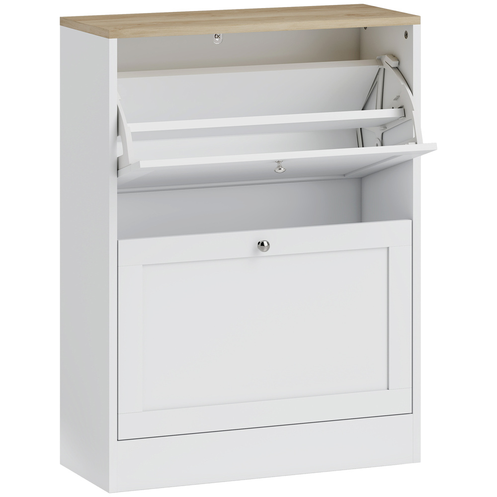 HOMCOM Two Flip Drawer Shoe Cabinet - White