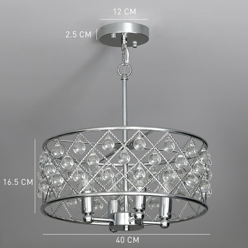 HOMCOM 51 Crystallite Four-Bulb Chandelier - Silver-Tone