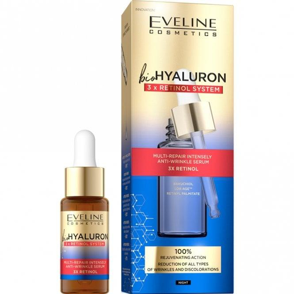 Eveline BioHyaluron 3x Retinol System Multinaprawcze Serum Silnie Przeciwzmarszczkowe na Noc 18ml