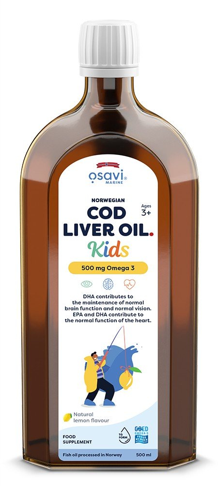 Osavi Norweski Tran z Wątroby Dorsza dla Dzieci 500mg Omega 3 o Smaku Cytrynowym 500ml