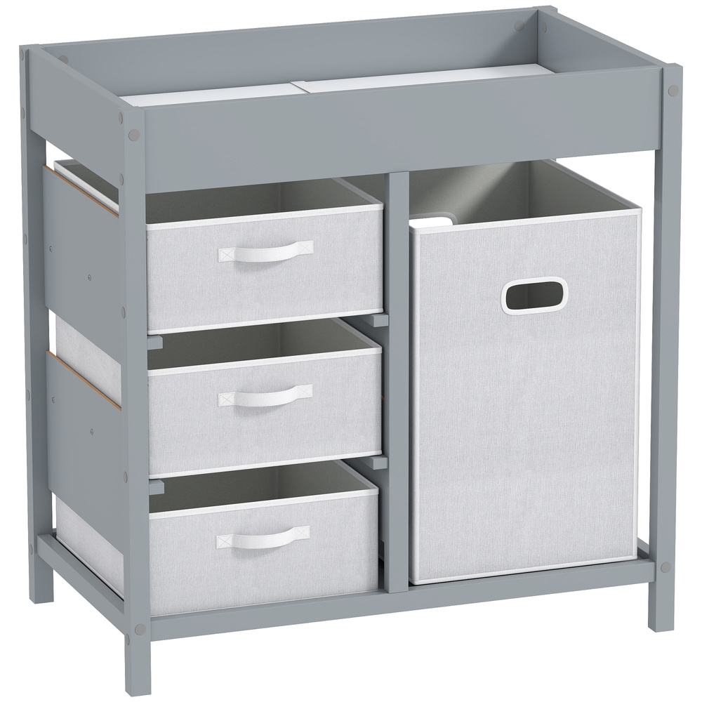 AIYAPLAY Baby Changing Unit with 4 Storage Drawers, Mat for Bedroom Nursery, 84 x 84.5 cm, Grey