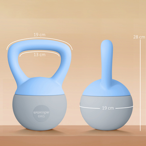 SPORTNOW 6KG Soft Kettlebell, Kettlebell with Non-Slip Handle for Home Gym, Weight Lifting, Strength Training, Light Blue/Grey