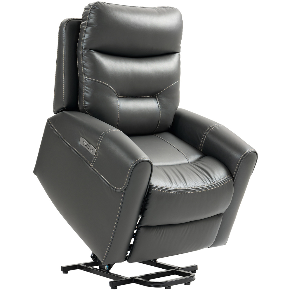 HOMCOM Power Lift Recliner Chair for Elderly, Overstuffed Faux Leather Riser and Reclining Chair with USB A+C Ports, Recliner Armchair for Living Room, Charcoal Grey
