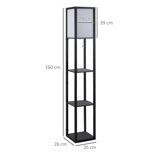 HOMCOM Floor Lamp with Shelves and Top Light, Modern Corner Standing Lamp with TC Fabric Lampshade for Living Room, Bedroom, Bulb not Included, Black