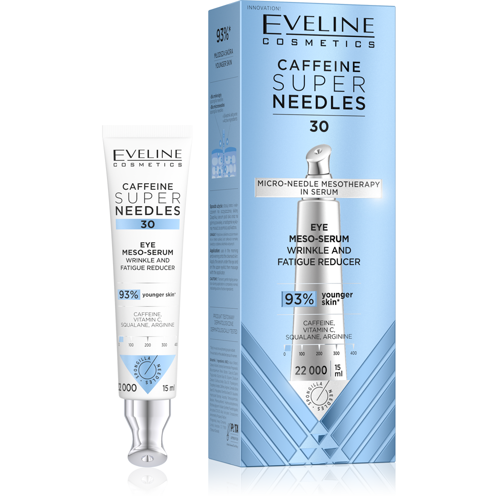 Eveline Super Needles Caffeine 30 Meso-Serum Under Eyes Wrinkle and Fatigue Reducer for Day and Night 15ml