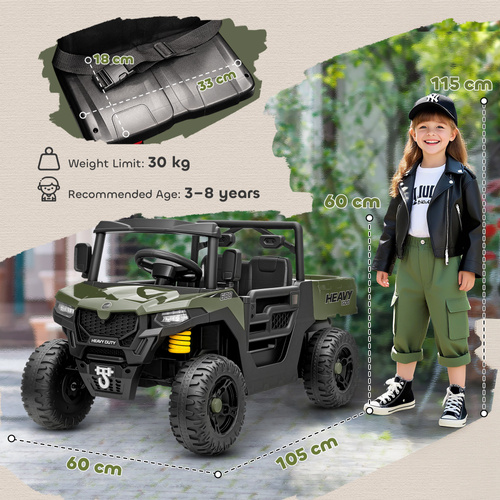 AIYAPLAY Kids Ride on Car, 12V Electric Kids UTV with Electric Dump Bed, 4-Wheel Suspension for 3-8 Years, Green