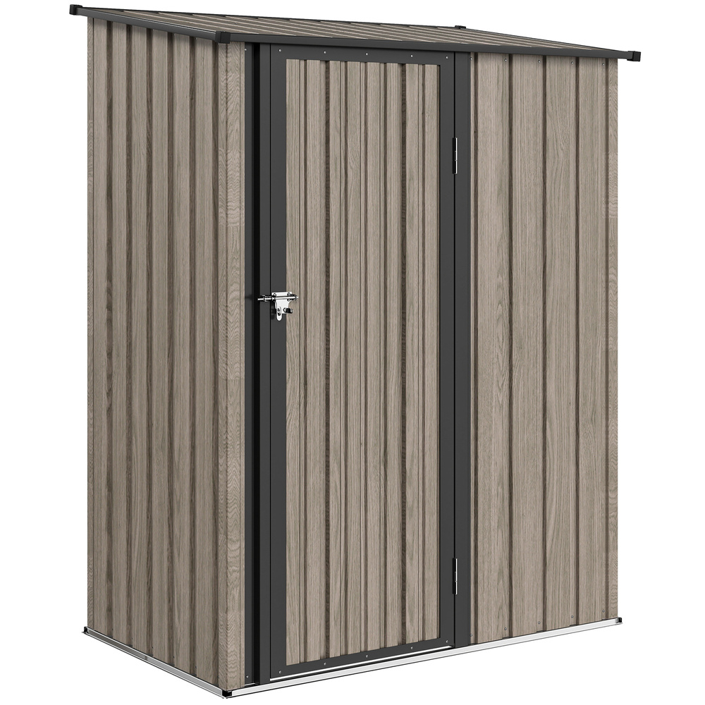 Outsunny 5ft x 3ft Metal Garden Storage Shed, Outdoor Tool Shed with Sloped Roof, Lockable Door for Tools, Equipment, Light Grey