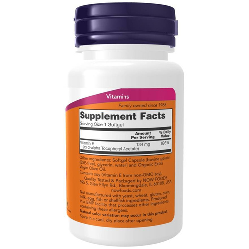 Now Foods Vitamin E-200 Natural Wspiera Odporność 100 Kapsułek