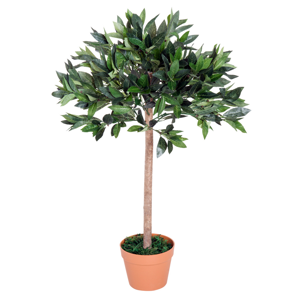 Outsunny 3ft Artificial Laurel Tree Indoor Plant Greenery for Home Office Potted in An Orange Pot