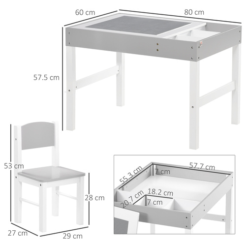 HOMCOM Kids Table and Chair Set, with Storage Space - Grey
