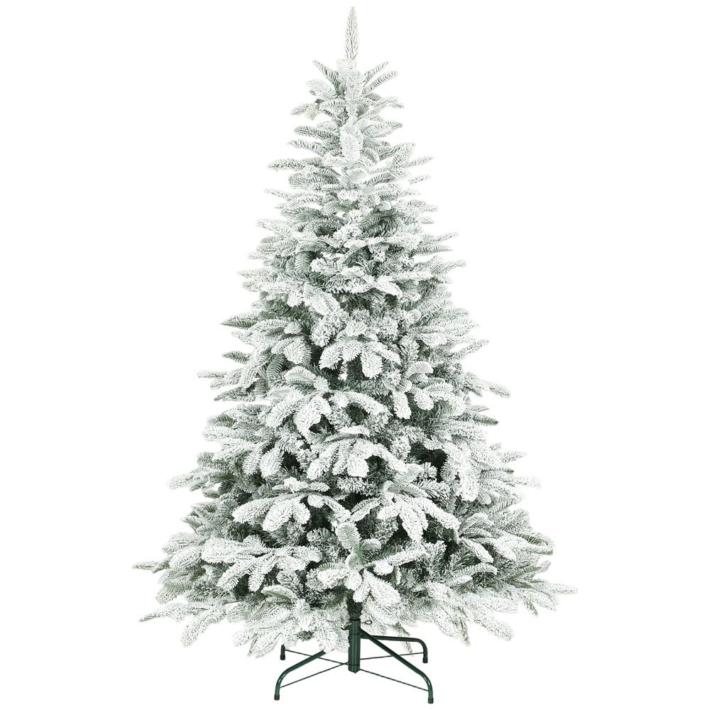 HOMCOM 6 ft Artificial Flocked Christmas Tree with 1182 Branches, Hinged Xmas Tree with Foldable Metal Stand, Easy Assembly for Home Office Decor