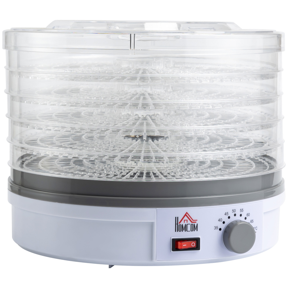 HOMCOM 5 Tier Food Dehydrator, 245W Food Dryer Machine with Adjustable Temperature Control for Drying Fruit, Meat, Vegetable, Jerky and Pet Treat, White