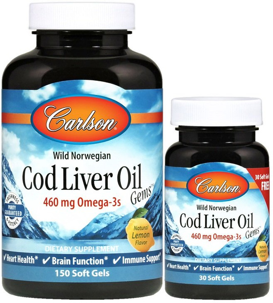 Carlson Labs Wild Norwegian Cod Liver Oil Gems 460mg for Heart Brain and Immune Support 180 Softgels