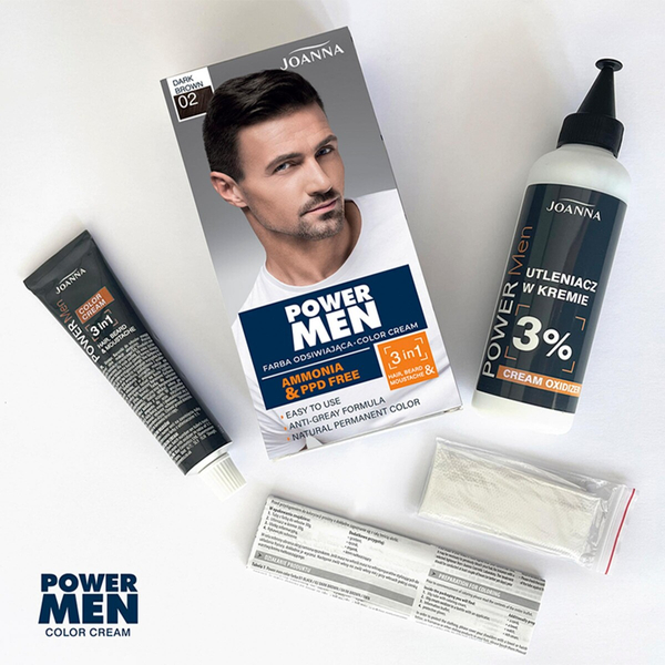 Joanna Power Men Color Cream 3w1 Farba do Włosów dla Mężczyzn Nr 02 Dark Brown 1 Sztuka