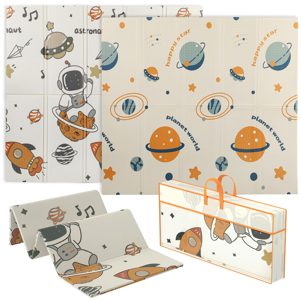 AIYAPLAY Baby Play Mat, Double Sideded Foldable Kids Crawling Mat, Reversible & Waterproof, Astronaut and Planet