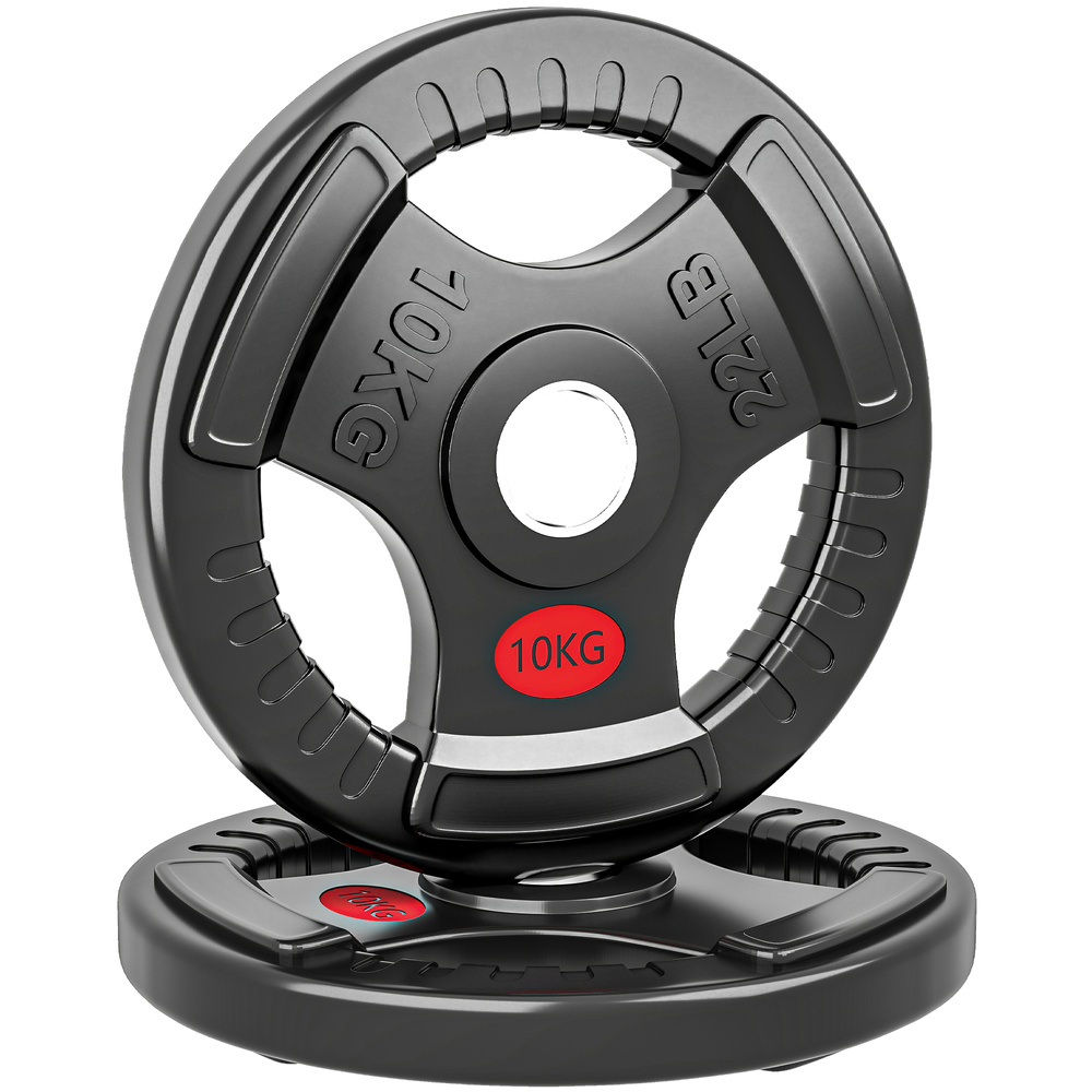SPORTNOW Olympic Weight Plates, 2"/5cm Weight Disc Pair with Tri-Grips, 2 x 10kg Dumbbell Plates for Weightlifting and Strength Training Home Gym Fitness Workout, Black