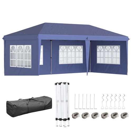 Outsunny 3 x 6m Pop Up Gazebo, Height Adjustable Marquee Party Tent with Sidewalls and Storage Bag, Blue