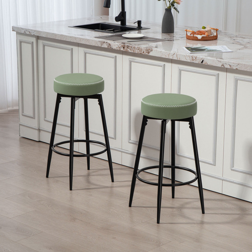 HOMCOM Set of Two Faux Leather Bar Stools - Green/Black