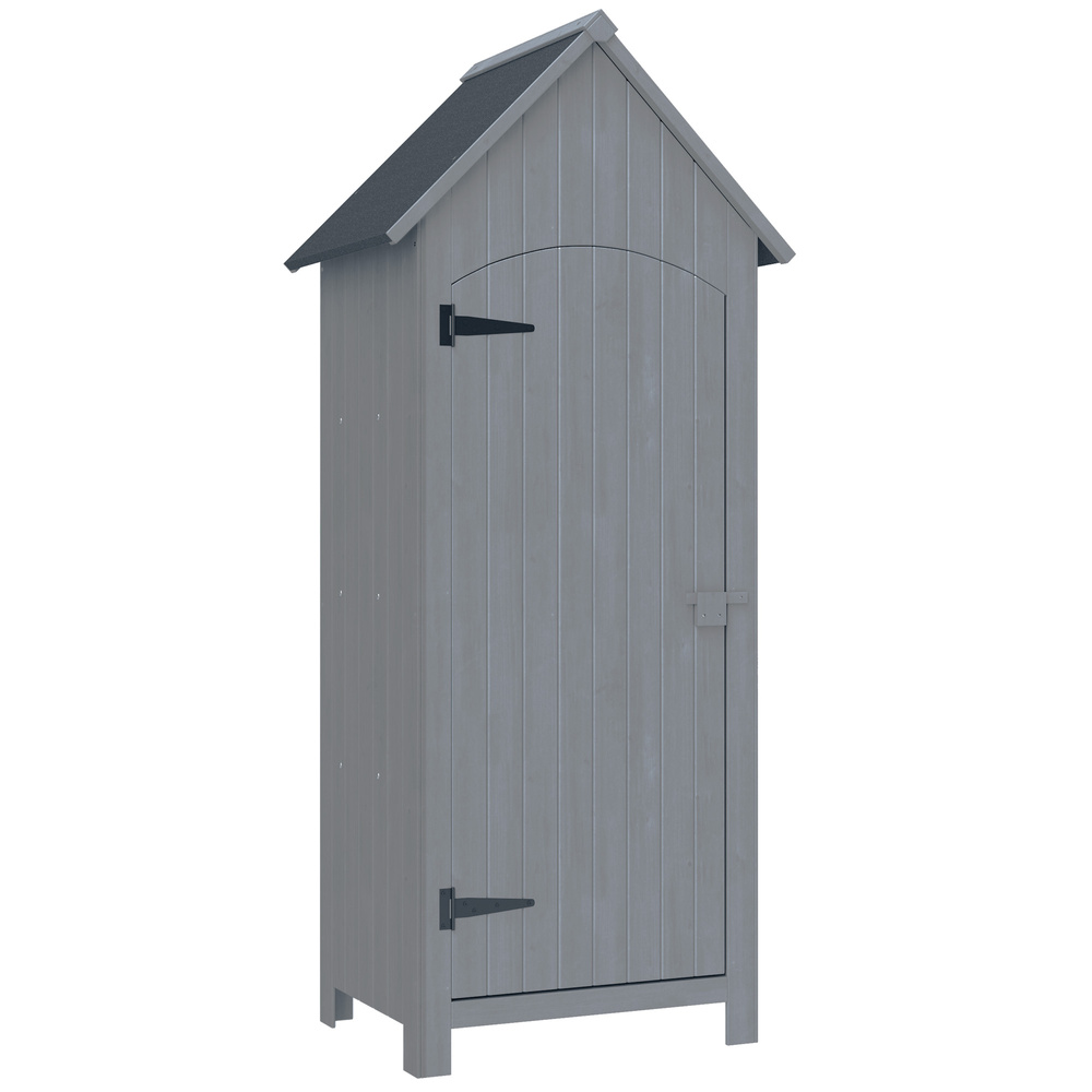 Outsunny Wooden Garden Storage Shed with 3 Shelves, Outdoor Tool Storage Cabinet with Tilt Roof and Lockable Door, 77.5 x 54.2 x 179.5 cm, Grey