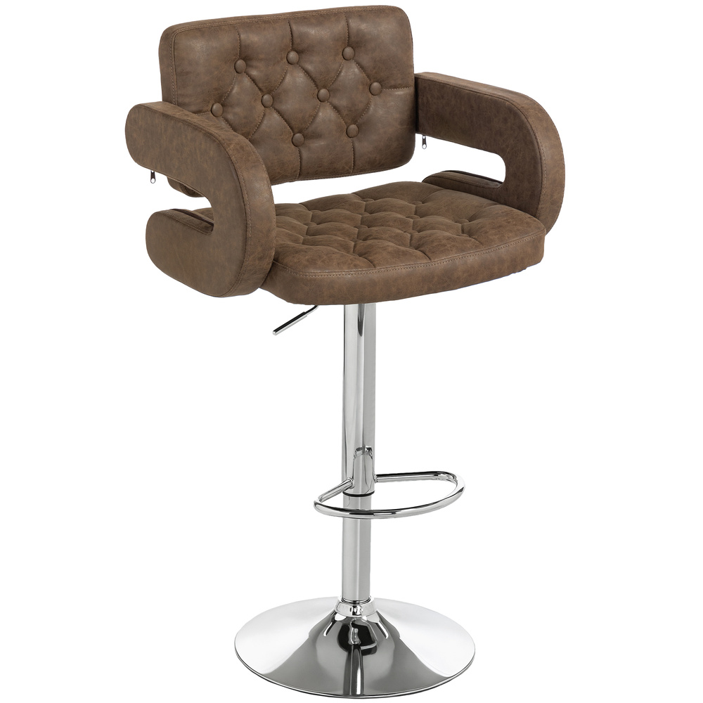 HOMCOM PU Leather Upholstered Swivel Bar Stool, Height Adjustable with Back, Armrest, Footrest, Coffee