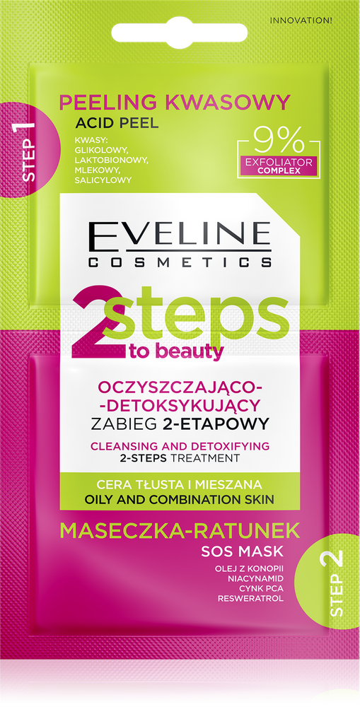 Eveline 2 Steps To Beauty Cleansing and Detoxifying 2-Step Treatment for Oily and Combination Skin 2x4ml
