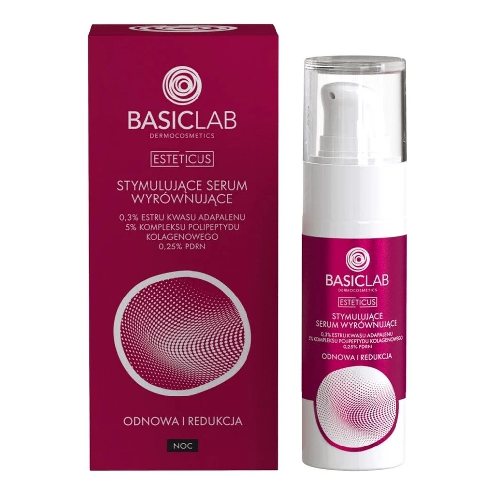 BasicLab Dermocosmetics Stymulujące Serum Wieczorne do Twarzy z 0.3% Adapinoid i 5% Biomimetycznym Kolagenem 30ml