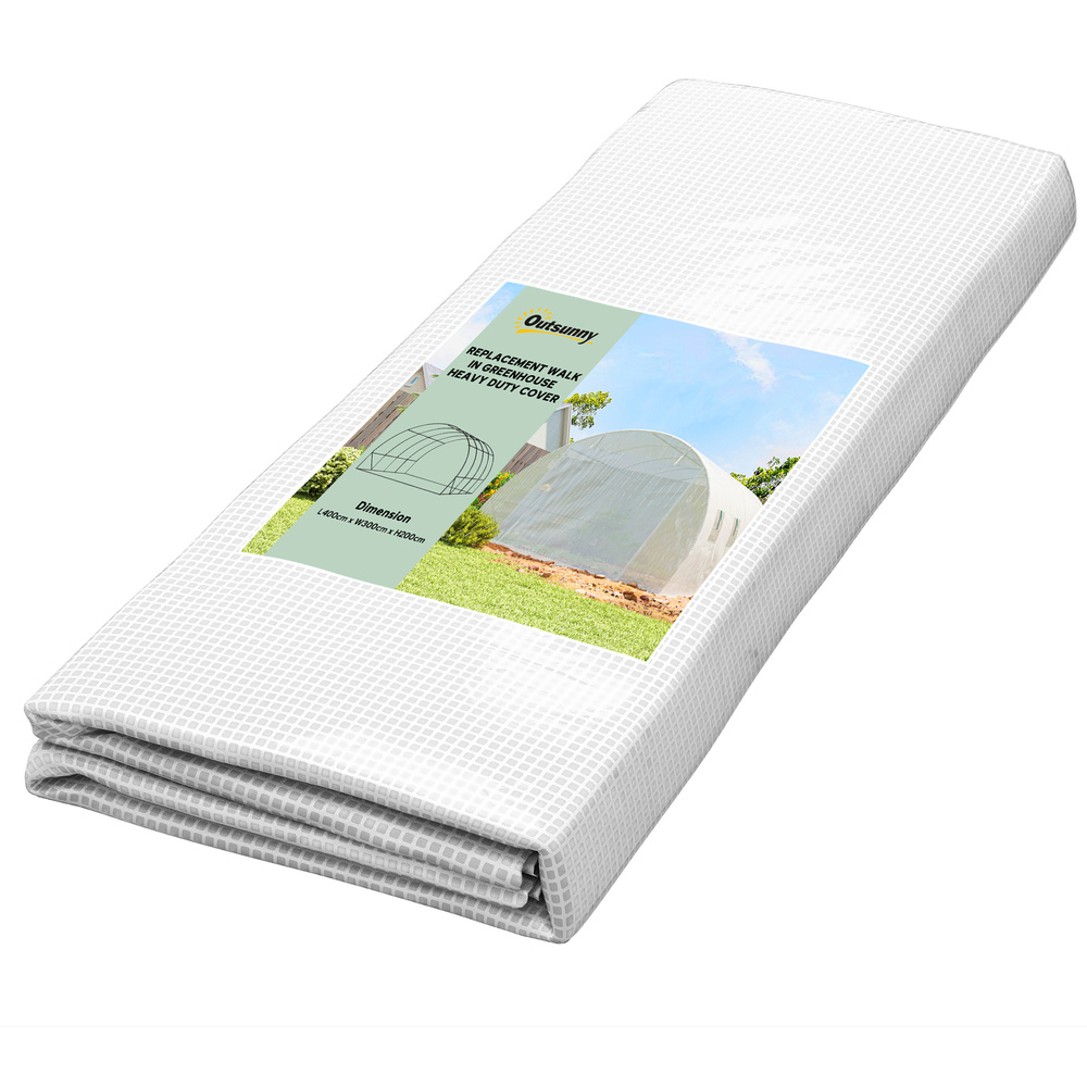Outsunny 4 x 3 x 2m Polytunnel Greenhouse Replacement Cover ONLY Winter Garden Plant PE Cover for Tunnel Walk-in Greenhouse with Roll-up Windows Door Outdoor, White