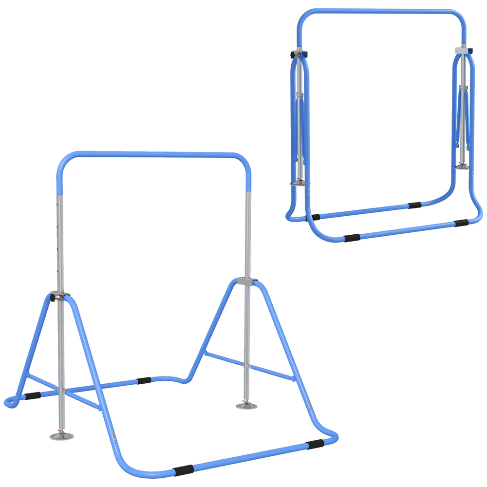 HOMCOM Kids Gymnastic Bar, with Adjustable Height, Foldable Horizontal Bars - Blue