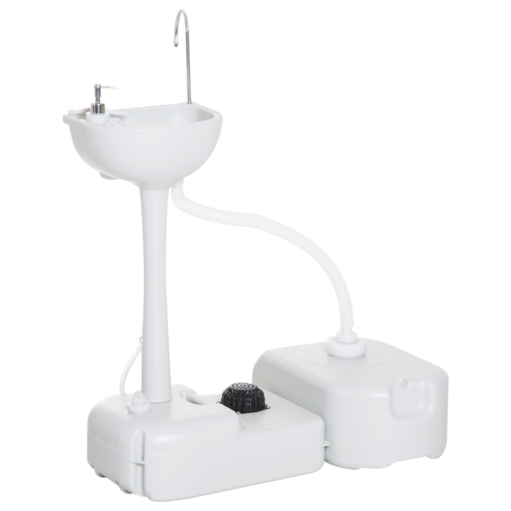 Outsunny Portable Camping Sink with Running Water and Wastewater Tank, Hand Wash Basin with Rolling Wheels, Foot Pump, Soap Dispenser for Outdoor Events, Gatherings, Picnic